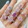Women's S925 Sterling Silver Geometric Ring With Ice Flower Zirconium And High Carbon Diamond Electroplated Cute Style