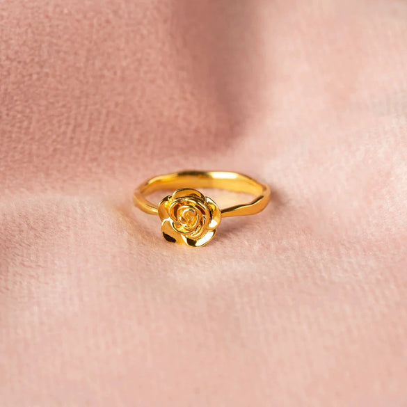 Women's S925 Sterling Silver Geometric Rose Flower Ring Electroplated