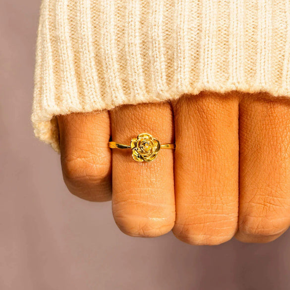 Women's S925 Sterling Silver Geometric Rose Flower Ring Electroplated