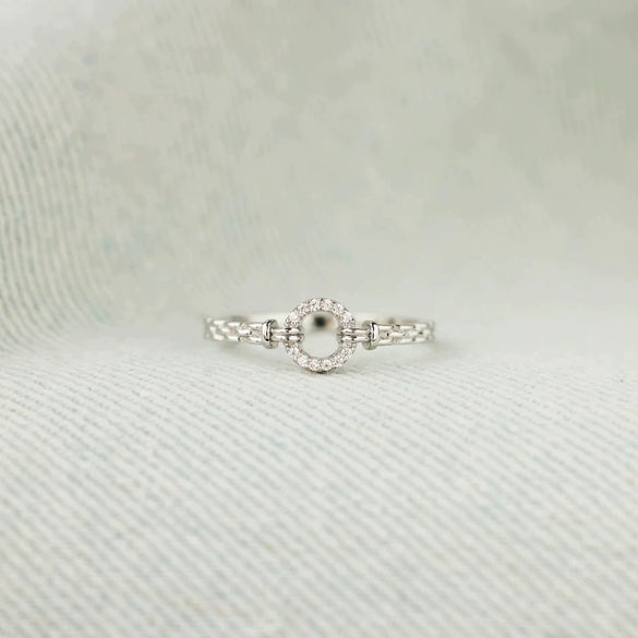 Women's S925 Sterling Silver Geometric Round Zircon Ring Jewelry With Electroplating