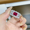 Women's S925 Sterling Silver Geometric Ruby Corundum Emerald Cut Diamond Ring Light Luxury Style