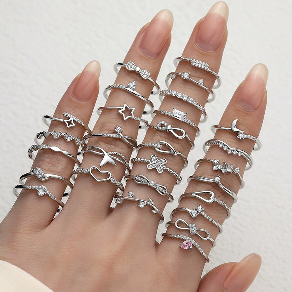 Women's S925 Sterling Silver Geometric Simple Fashion Allmatch Diamond Ring