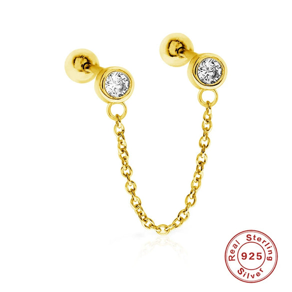 Women's S925 Sterling Silver Geometric Single Diamond Chain Earrings Simple Style