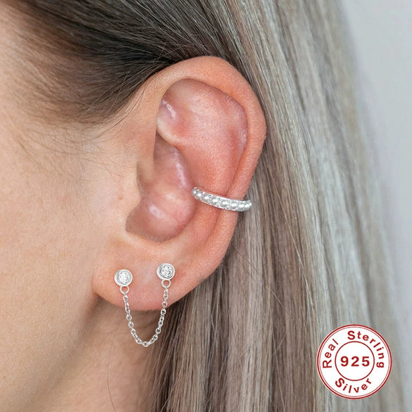 Women's S925 Sterling Silver Geometric Single Diamond Chain Earrings Simple Style