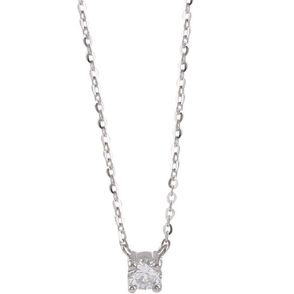 Women's S925 Sterling Silver Geometric Single Diamond Necklace Simple Style