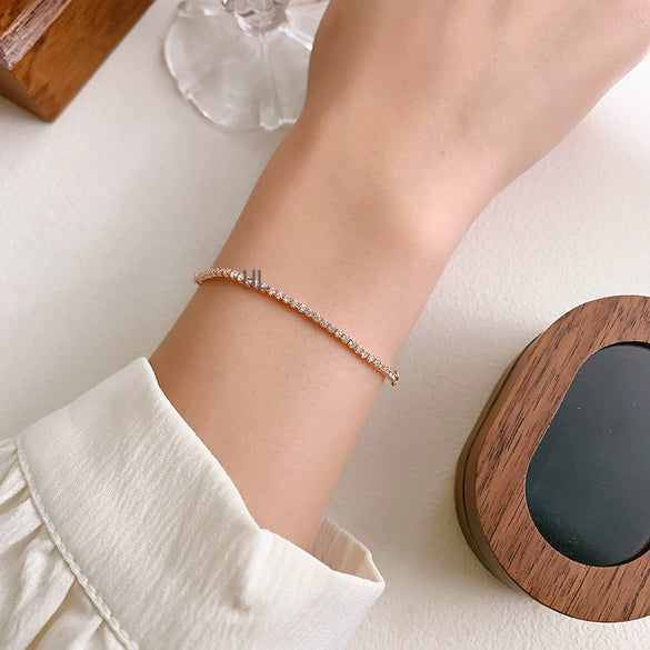 Women's S925 Sterling Silver Geometric Single Row Diamond Bracelet Electroplated Light Luxury Fashion Gift