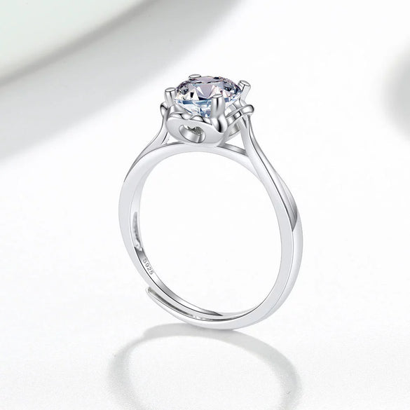 Women's S925 Sterling Silver Geometric Snowflake Ring With Moissanite Adjustable Electroplated Fine Jewelry