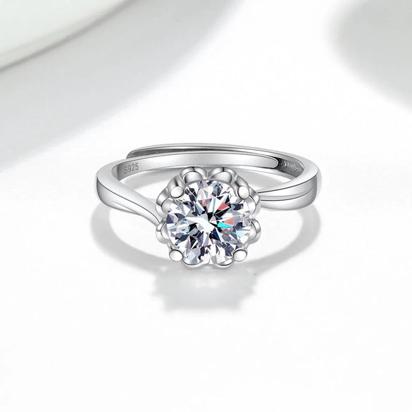 Women's S925 Sterling Silver Geometric Snowflake Ring With Moissanite Adjustable Electroplated Fine Jewelry