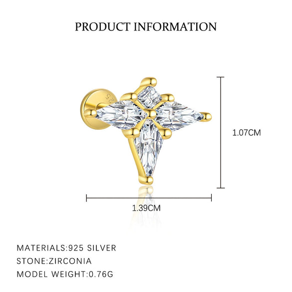 Women's S925 Sterling Silver Geometric Square Zircon Earrings