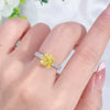 Women's S925 Sterling Silver Geometric Style Fourclaw Yellow Diamond Small Square Sugar Diamond Ring Minimalist Design