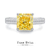 Women's S925 Sterling Silver Geometric Style Fourclaw Yellow Diamond Small Square Sugar Diamond Ring Minimalist Design