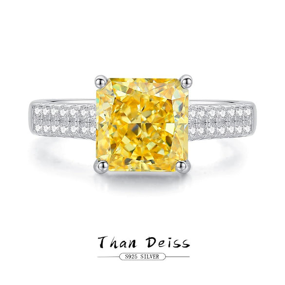 Women's S925 Sterling Silver Geometric Style Fourclaw Yellow Diamond Small Square Sugar Diamond Ring Minimalist Design