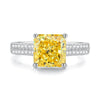 Women's S925 Sterling Silver Geometric Style Fourclaw Yellow Diamond Small Square Sugar Diamond Ring Minimalist Design