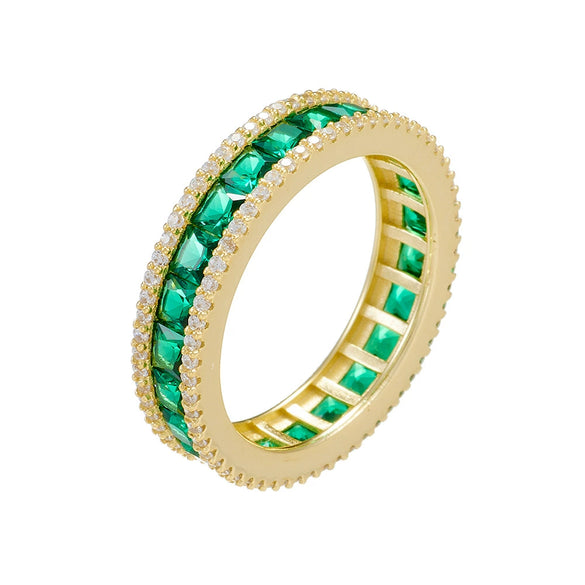 Women's S925 Sterling Silver Geometric Style Ring With Diamond Microinlaid Emerald Zircon