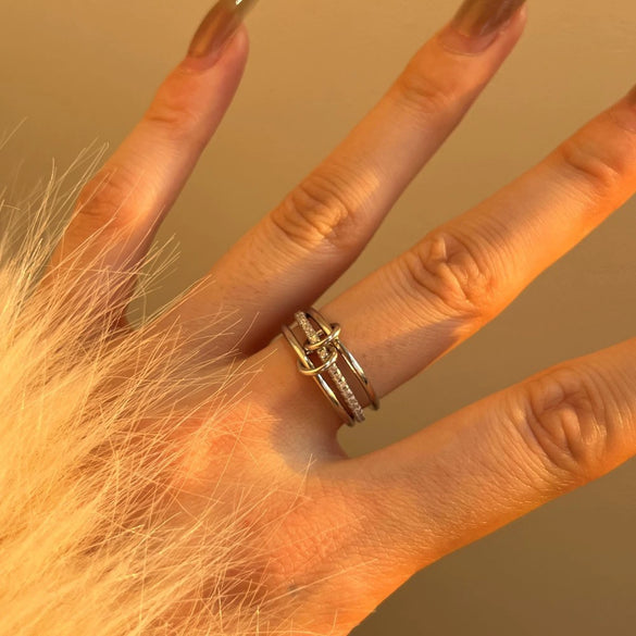 Women's S925 Sterling Silver Geometric Style Ring With Electroplating