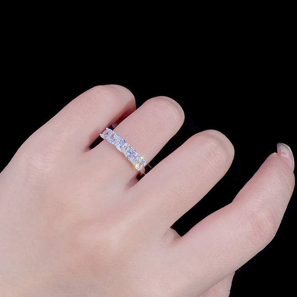 Women's S925 Sterling Silver Geometric Sugar Cube Diamond Ring