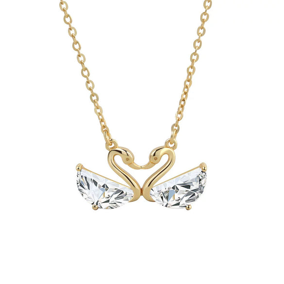 Women's S925 Sterling Silver Geometric Swan Pendant Necklace Elegant Electroplated Clavicle Chain Jewelry