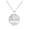 Women's S925 Sterling Silver Geometric Tree Of Life Pendant Necklace With Cross Chain And Natural Shell