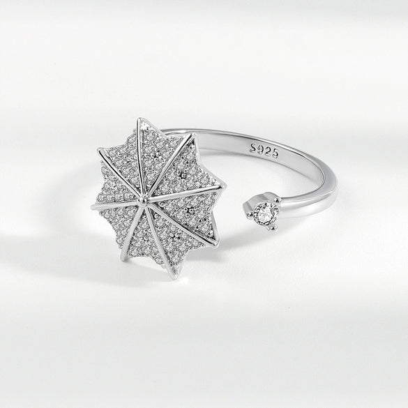 Women's S925 Sterling Silver Geometric Umbrella Ring With Zircon Electroplated Fashion Jewelry