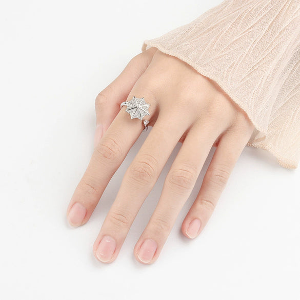 Women's S925 Sterling Silver Geometric Umbrella Ring With Zircon Electroplated Fashion Jewelry