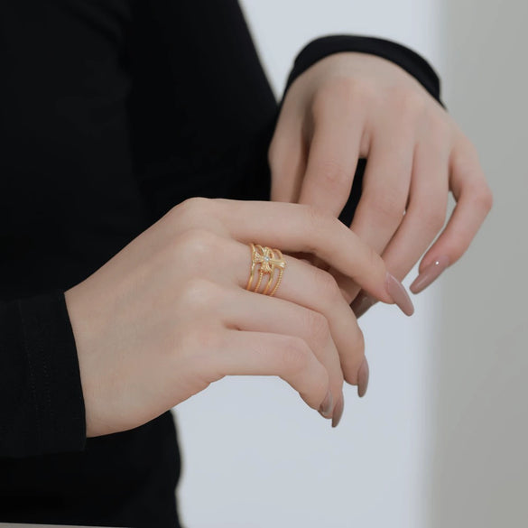 Women's S925 Sterling Silver Geometric Ushaped Light Luxury Style Electroplated Ring And Bracelet