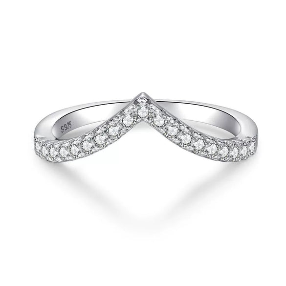 Women's S925 Sterling Silver Geometric Vshaped Stacked Ring Electroplated Does Not Fade