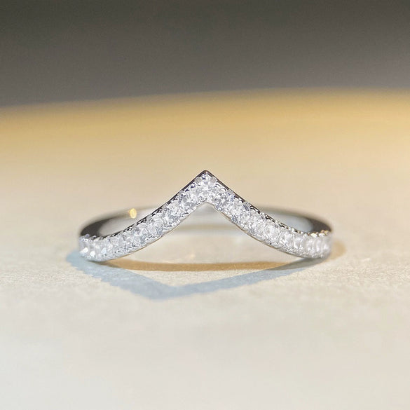 Women's S925 Sterling Silver Geometric Vshaped Stacked Ring Electroplated Does Not Fade