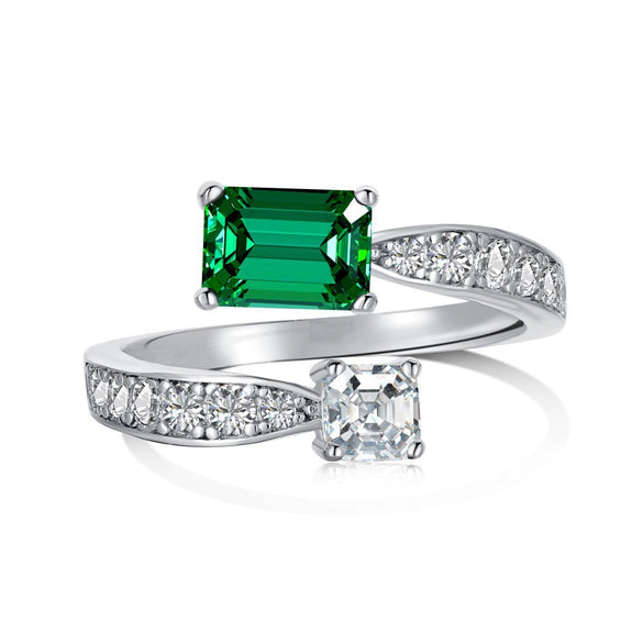 Women's S925 Sterling Silver Geometric Water Drop Bow Ring With Colorful Pagoda Zircon And Exquisite Gemstone Electroplated