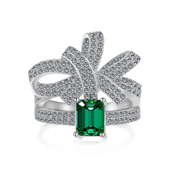 Women's S925 Sterling Silver Geometric Water Drop Bow Ring With Colorful Pagoda Zircon And Exquisite Gemstone Electroplated