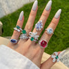 Women's S925 Sterling Silver Geometric Water Drop Bow Ring With Colorful Pagoda Zircon And Exquisite Gemstone Electroplated