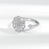 Women's S925 Sterling Silver Geometric Windmill Spinner Ring Adjustable Open Band Electroplated Rotating Decompression Ring