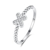 Women's S925 Sterling Silver Geometric Xshaped Cross Micro Inlay Stacked Ring