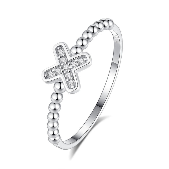 Women's S925 Sterling Silver Geometric Xshaped Cross Micro Inlay Stacked Ring