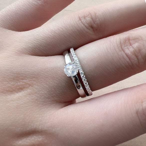 Women's S925 Sterling Silver Geometric Zircon Ring Set With Diamonds
