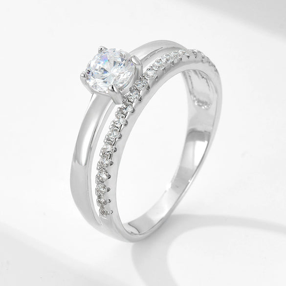 Women's S925 Sterling Silver Geometric Zircon Ring Set With Diamonds
