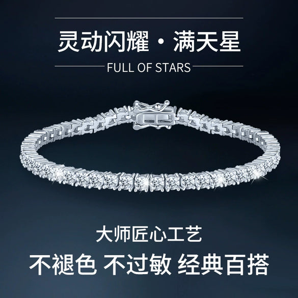 Women's S925 Sterling Silver Geometric Zircon Tennis Chain Bracelet Set With Diamonds