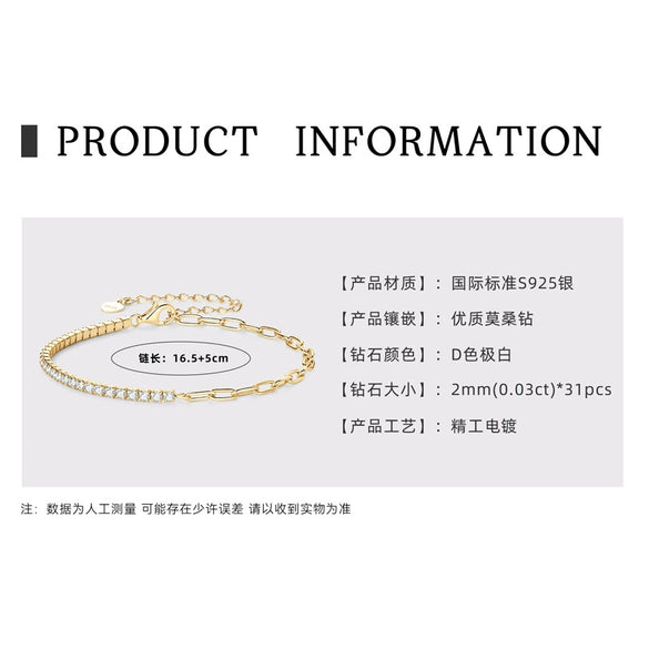 Women's S925 Sterling Silver Geometric Zircon Tennis Chain Bracelet Set With Diamonds