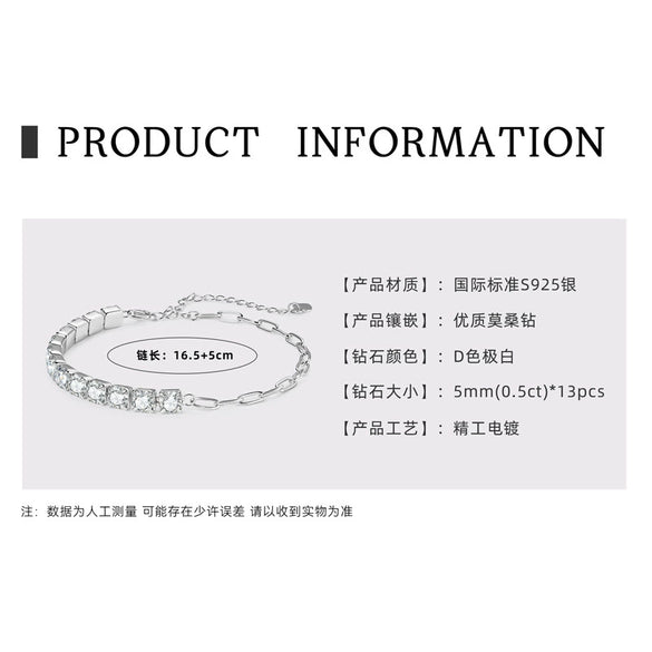 Women's S925 Sterling Silver Geometric Zircon Tennis Chain Bracelet Set With Diamonds