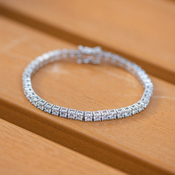 Women's S925 Sterling Silver Geometric Zircon Tennis Chain Bracelet Set With Diamonds