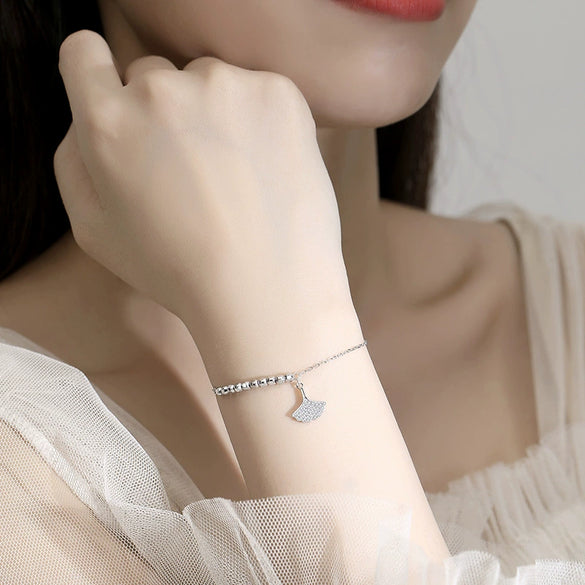 Women's S925 Sterling Silver Ginkgo Leaf Bracelet Electroplated