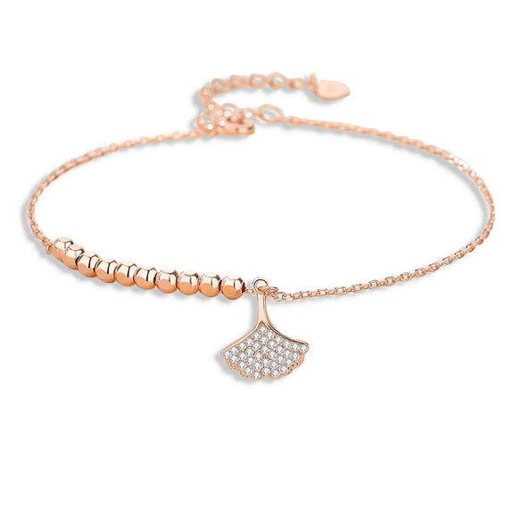 Women's S925 Sterling Silver Ginkgo Leaf Bracelet Electroplated