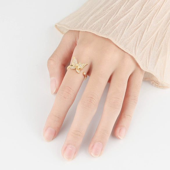 Women's S925 Sterling Silver Gold Tone Butterfly Rotating Ring Adjustable Open Ring Electroplated Anxiety Relief Ring