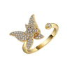 Women's S925 Sterling Silver Gold Tone Butterfly Rotating Ring Adjustable Open Ring Electroplated Anxiety Relief Ring