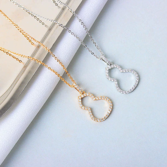 Women's S925 Sterling Silver Gourd Pendant Necklace With Mixed Gem Inlay Hollow Cross Chain Electroplated Clavicle Necklace Gift