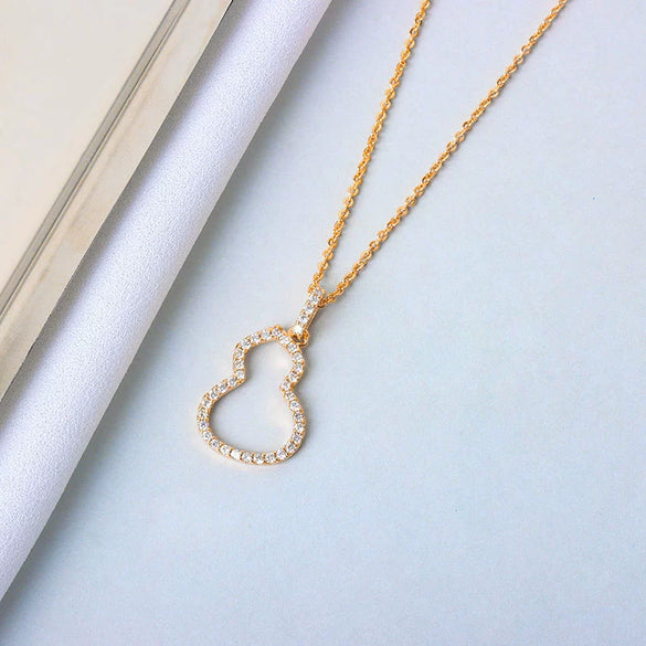 Women's S925 Sterling Silver Gourd Pendant Necklace With Mixed Gem Inlay Hollow Cross Chain Electroplated Clavicle Necklace Gift