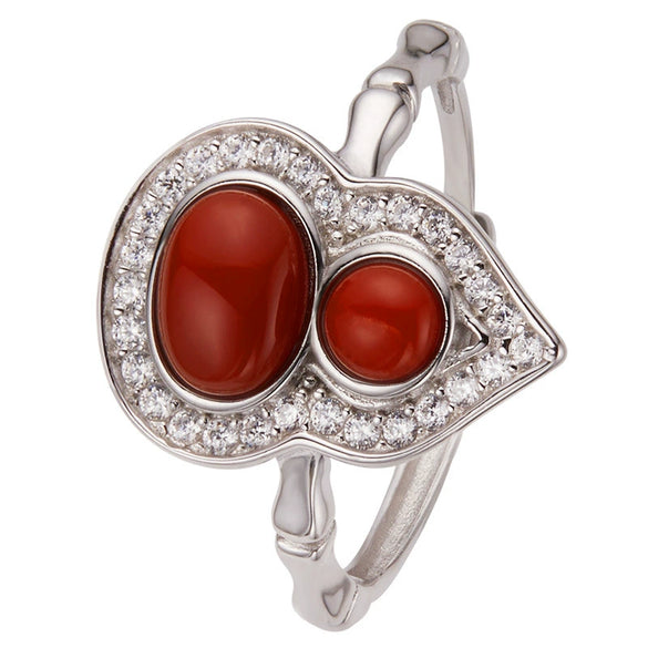 Women's S925 Sterling Silver Gourd Shaped Colored Gemstone Ring Set With Gems