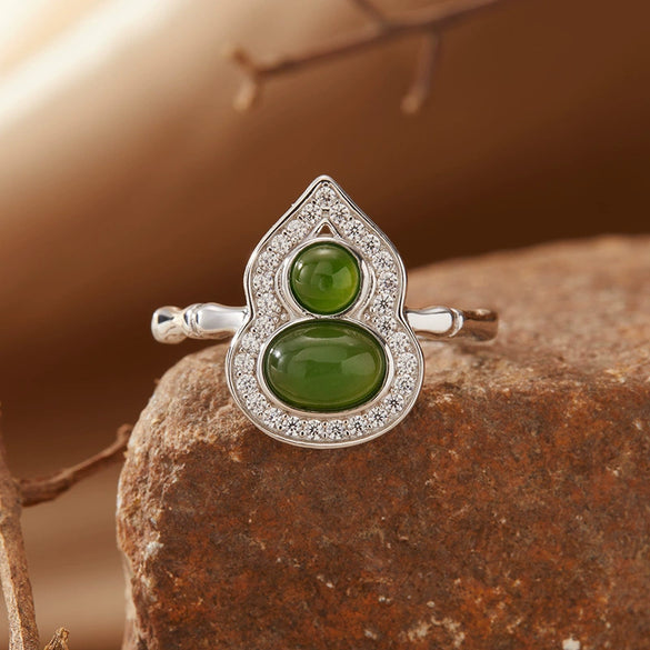 Women's S925 Sterling Silver Gourd Shaped Colored Gemstone Ring Set With Gems