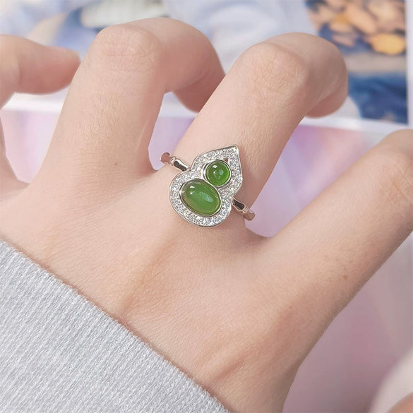 Women's S925 Sterling Silver Gourd Shaped Colored Gemstone Ring Set With Gems