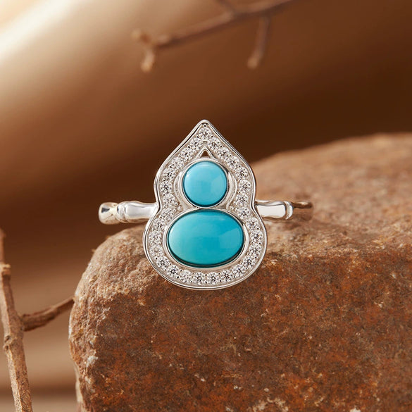 Women's S925 Sterling Silver Gourd Shaped Colored Gemstone Ring Set With Gems