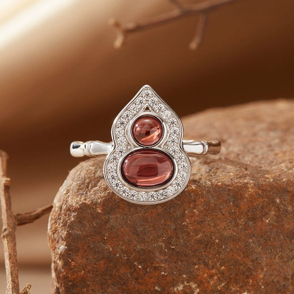Women's S925 Sterling Silver Gourd Shaped Colored Gemstone Ring Set With Gems